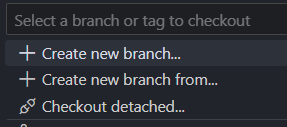 VS Code new git branch menu